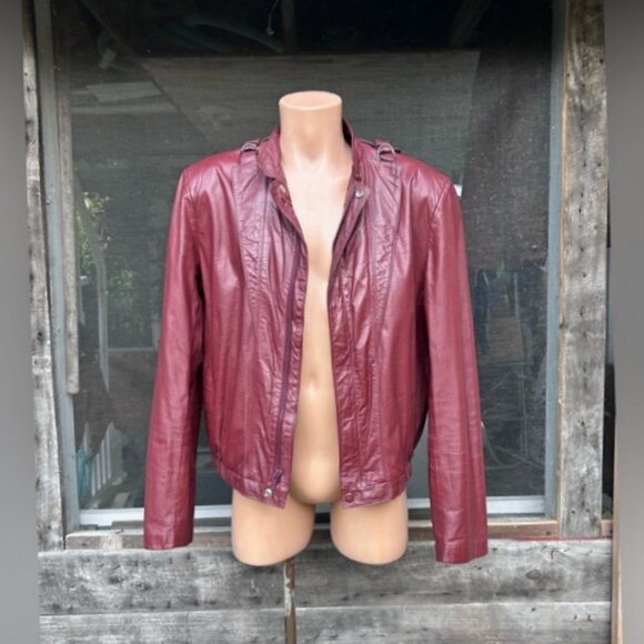 Vintage Retro 80s Leather Loft Oxblood Leather Cafe Racer Bomber Club Jacket~44~ - Picture 3 of 9